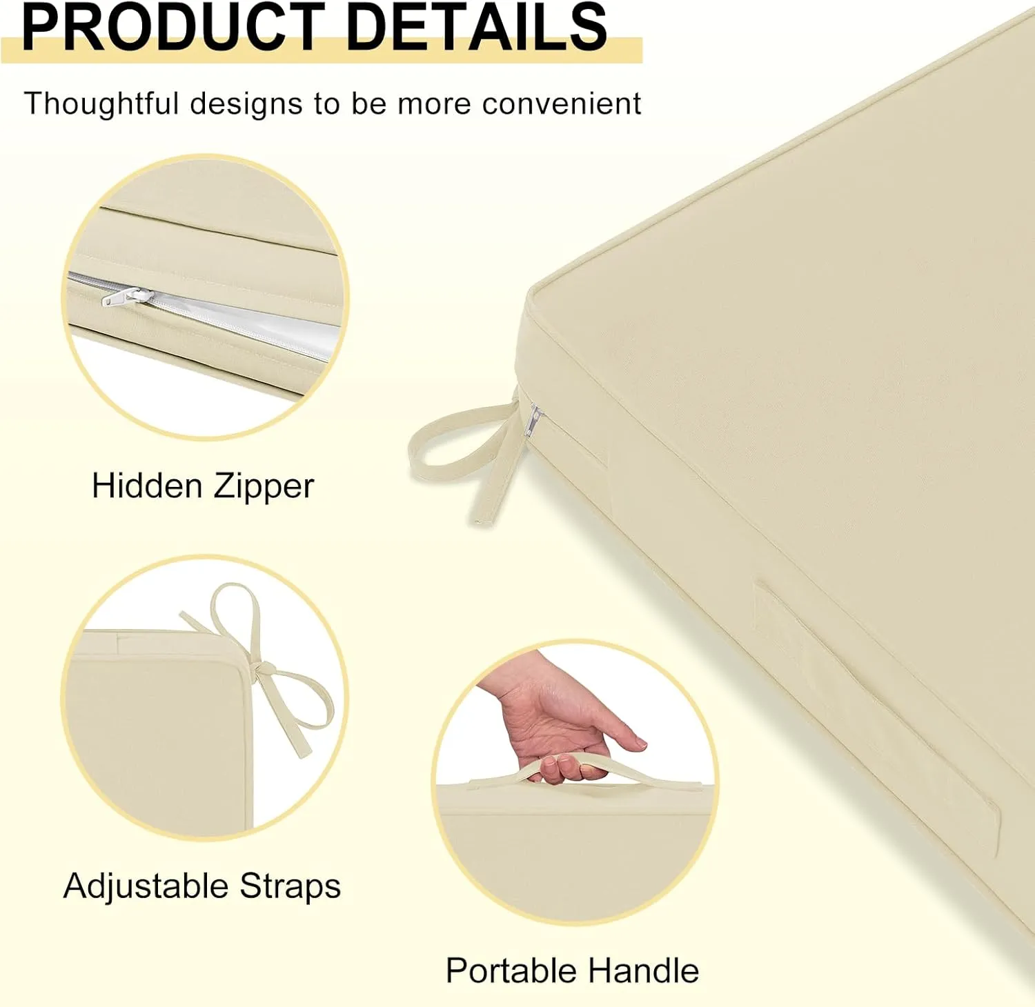 downluxe Waterproof Outdoor Chair Cushions 24x24, Outdoor Cushions for Patio Furniture with Removable Cover, Outdoor Deep Seat Patio Cushion Set with Backrest for Sofa, Couch and Patio Chairs, Beige