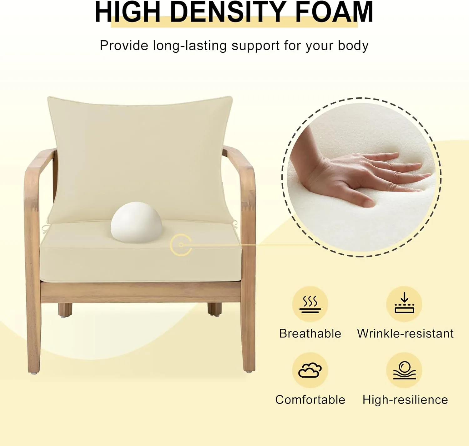 downluxe Waterproof Outdoor Chair Cushions 24x24, Outdoor Cushions for Patio Furniture with Removable Cover, Outdoor Deep Seat Patio Cushion Set with Backrest for Sofa, Couch and Patio Chairs, Beige