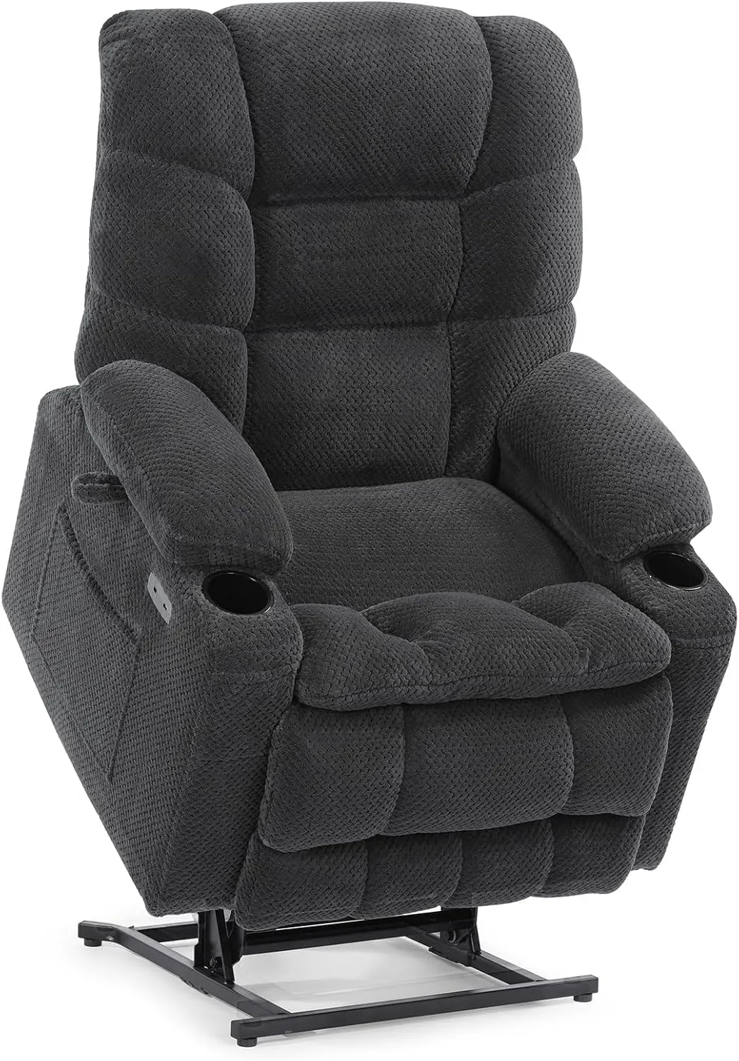 Dual Motor Lay Flat Power Lift Recliner Chair for Elderly, Electric Recliner Lift Chairs for Adults with Cup Holders, Heavy Duty Power Recliner Sofa with Heat and Massage, Dark Gray Grey