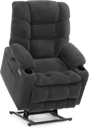 Dual Motor Lay Flat Power Lift Recliner Chair for Elderly, Electric Recliner Lift Chairs for Adults with Cup Holders, Heavy Duty Power Recliner Sofa with Heat and Massage, Dark Gray Grey