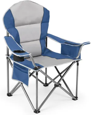 DUMOS Folding Camping Chairs, Outdoor Collapsible Padded Chairs with Cup Holder & Cooler Bag, Heavy Duty Portable Camping Chair for Garden Beach Fishing Sports