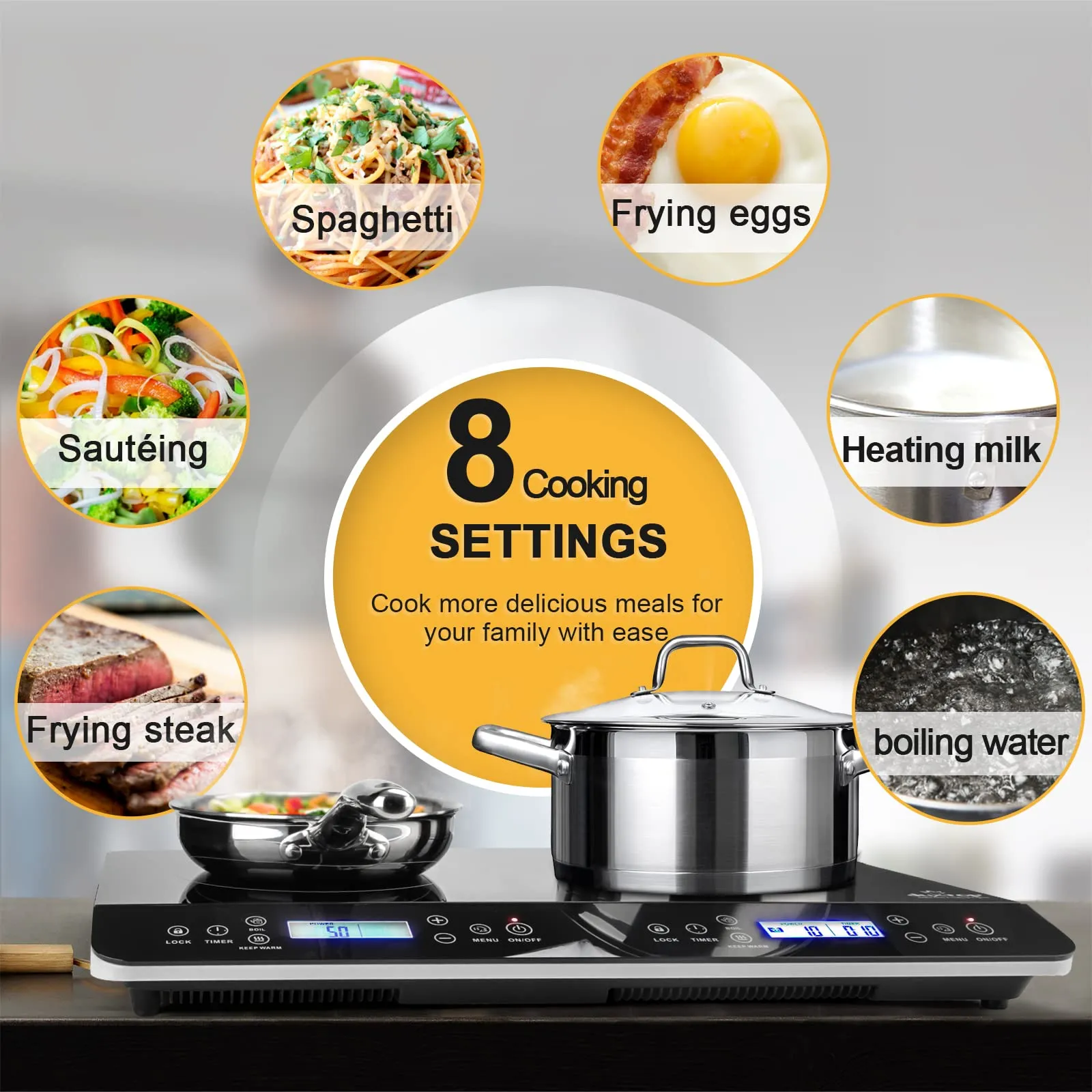 Duxtop LCD Portable Double Induction Cooktop 1800W Digital Electric Countertop Burner Sensor Touch Stove, 9620LS/BT-350DZ