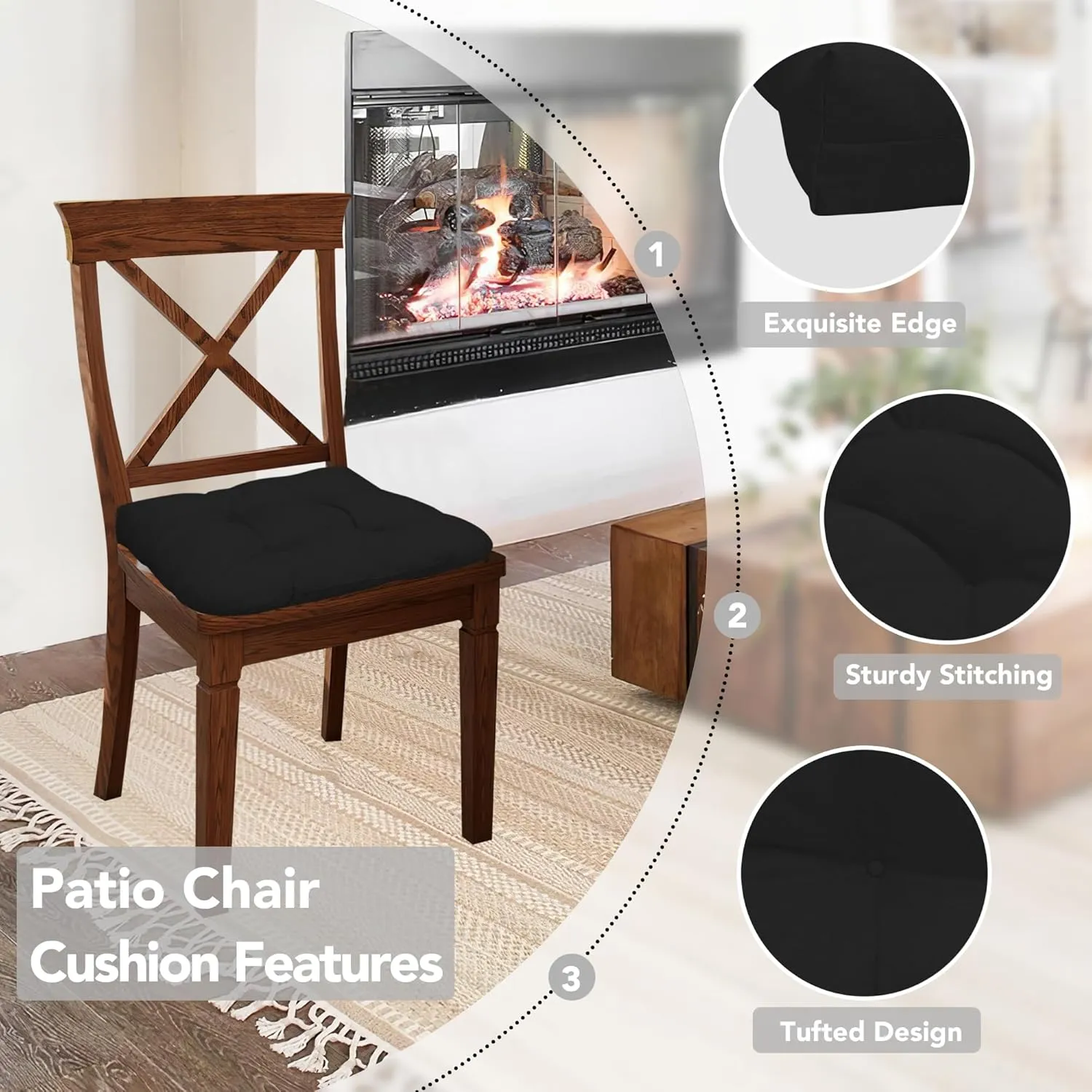 Easy-Going 2 Pack 19"x19" Outdoor Water Resistant Patio Wicker Chair Cushions Reversible Tufted Pads Seat Indoor Furniture Black