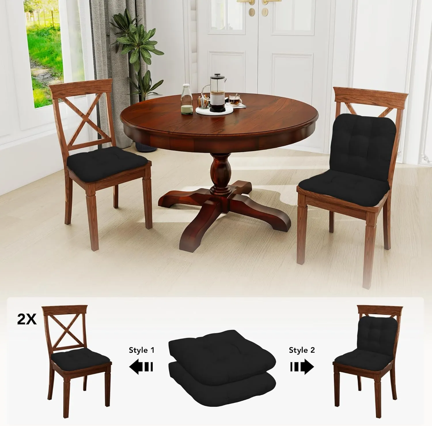 Easy-Going 2 Pack 19"x19" Outdoor Water Resistant Patio Wicker Chair Cushions Reversible Tufted Pads Seat Indoor Furniture Black