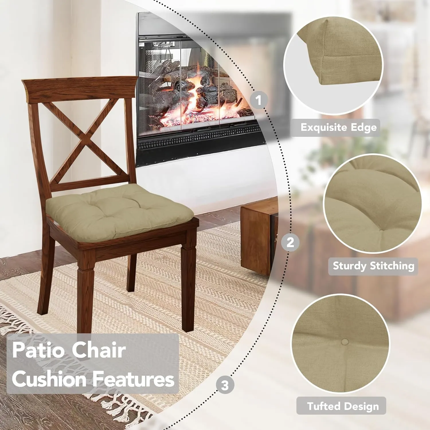 Easy-Going 2 Pack 19"x19" Outdoor Water Resistant Patio Wicker Chair Cushions Reversible Tufted Pads Seat Indoor Furniture Khaki