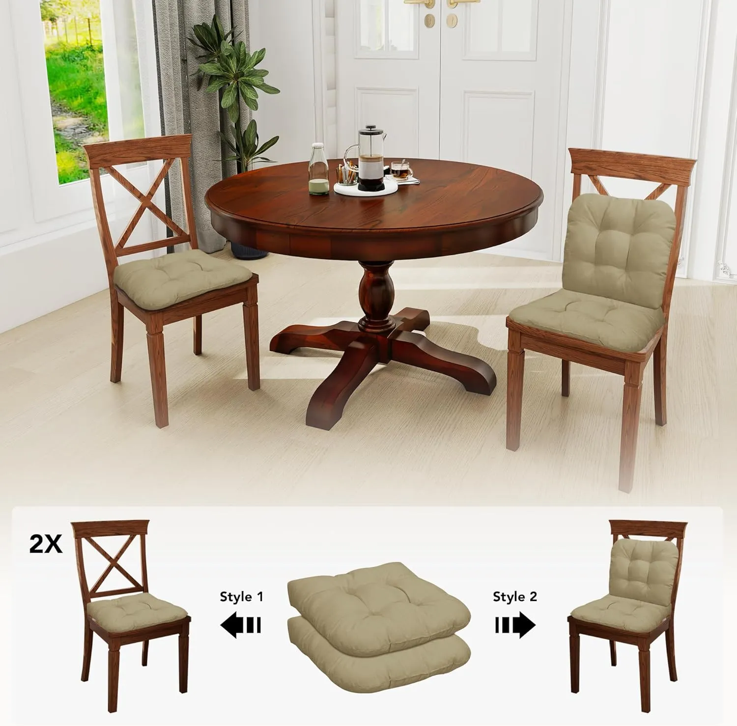 Easy-Going 2 Pack 19"x19" Outdoor Water Resistant Patio Wicker Chair Cushions Reversible Tufted Pads Seat Indoor Furniture Khaki
