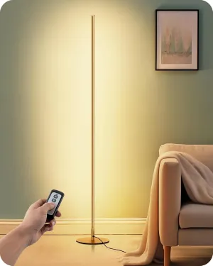 EDISHINE LED Corner Floor Lamp with Remote, 57.5" Minimalist Dimmable Light, Standing Tall Lamp for Living Room, Bedroom, Office, 3000K Warm White Light (Gold)