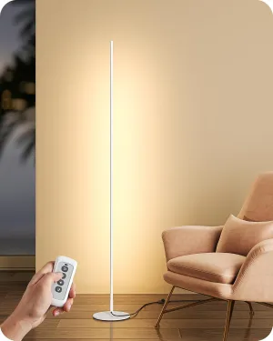 EDISHINE LED Corner Floor Lamp with Remote, 57.5" Minimalist Dimmable Mood Lighting, Standing Tall Pole Lamp for Living Room, Bedroom, Home Office, 3000K Warm White Light (White)