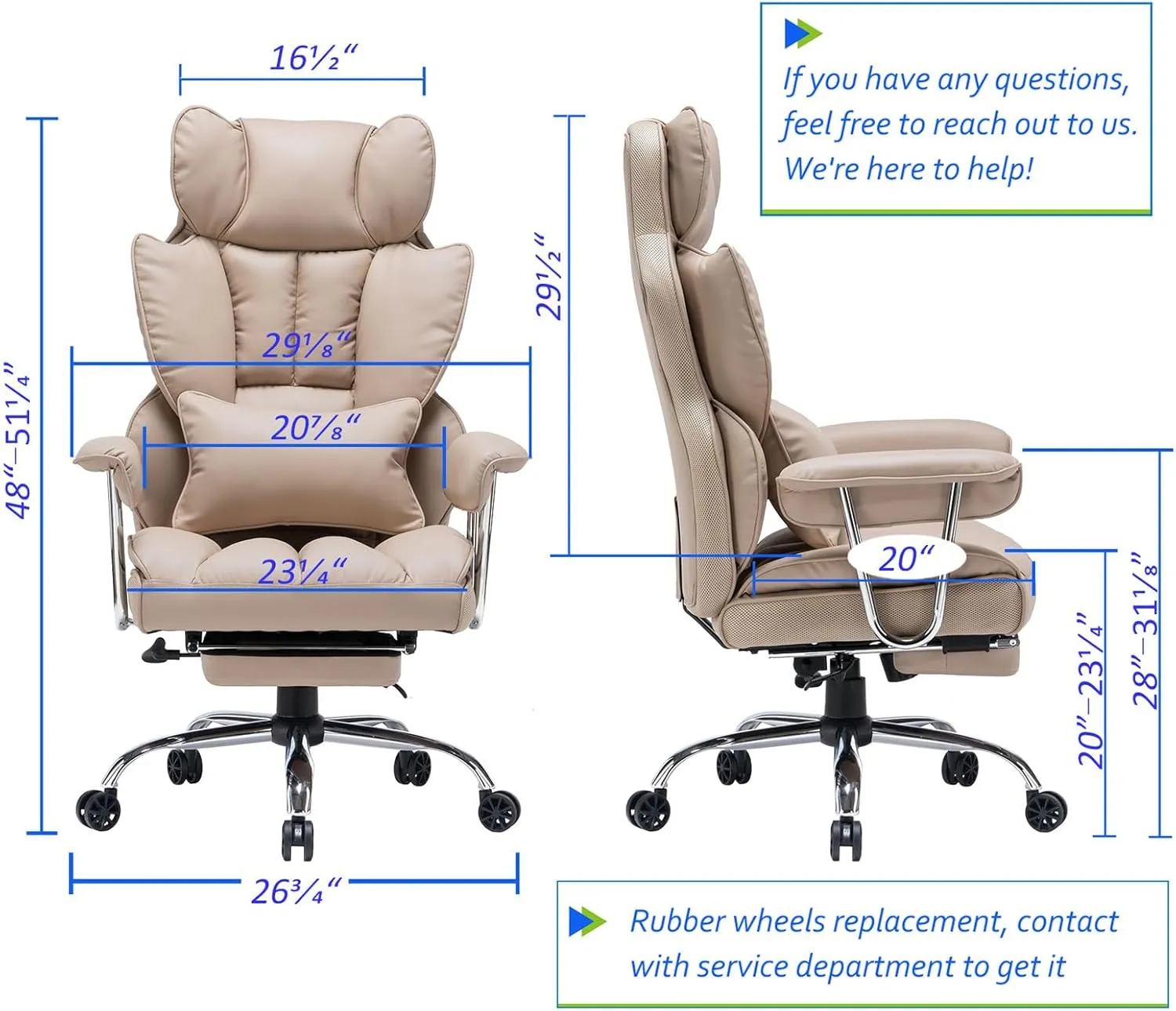 Efomao Big and Tall Office Chair 400lbs – PU Leather Executive Office Chair with Lumbar Support & Leg Rest, Heavy-Duty Computer Chair for Home Office, Dark Beige by boahaus