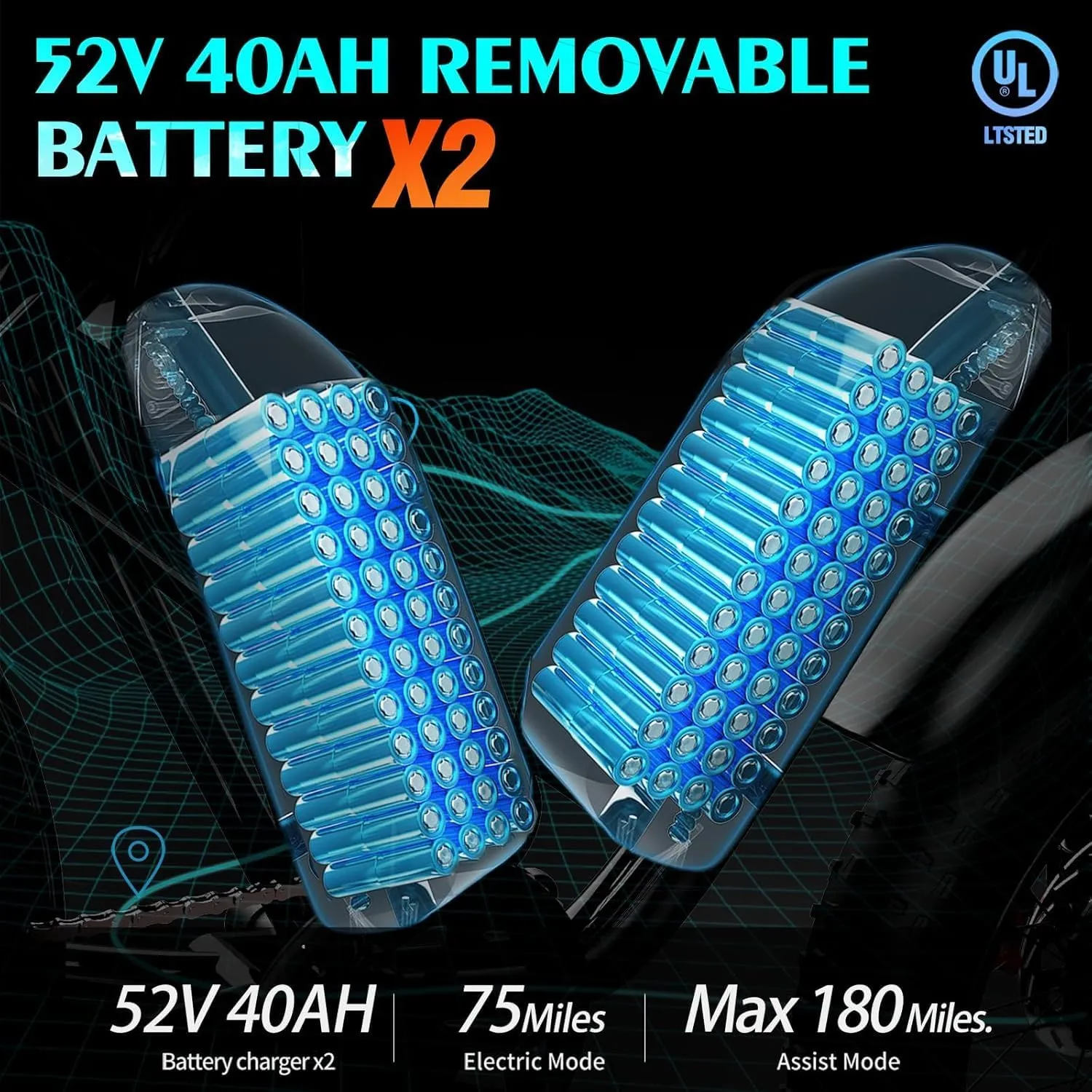 Electric Bike for Adults Q20, 2000/1500W, 37/30MPH,52V 40AH,48V/20AH E-Bike,30-180 Miles Electric Motorcycle, 20" Fat Tire Dirt Bike, UL2849 All Terrain for Mountains, Snow, Sand, Road