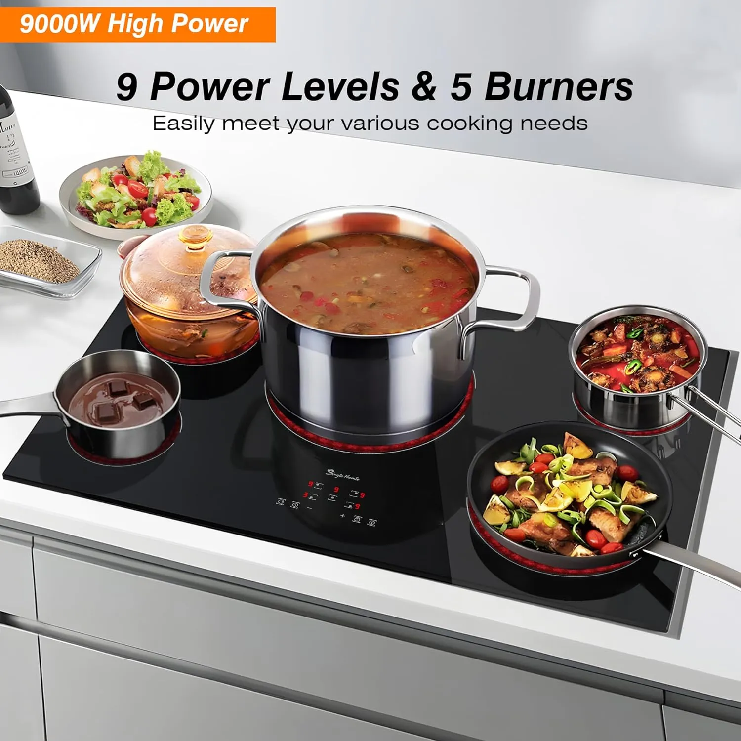 Electric Cooktop 36 Inch 5 Burners, Electric Stove Top, Built-in Ceramic Radiant Cooktop with Sensor Touch Control, Fast Heat, Multiple Safety Protection, 9000W with Hard Wire for 220V~240V