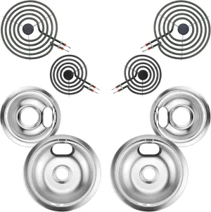 Electric Stove Burner Drip Pans W10196405(8”) and W10196406(6”) Electric Stove Top Burner MP15YA(6") MP21YA(8") Compatible for Whirl-pool Ken-more May-tag Ama-na etc by MIFLUS