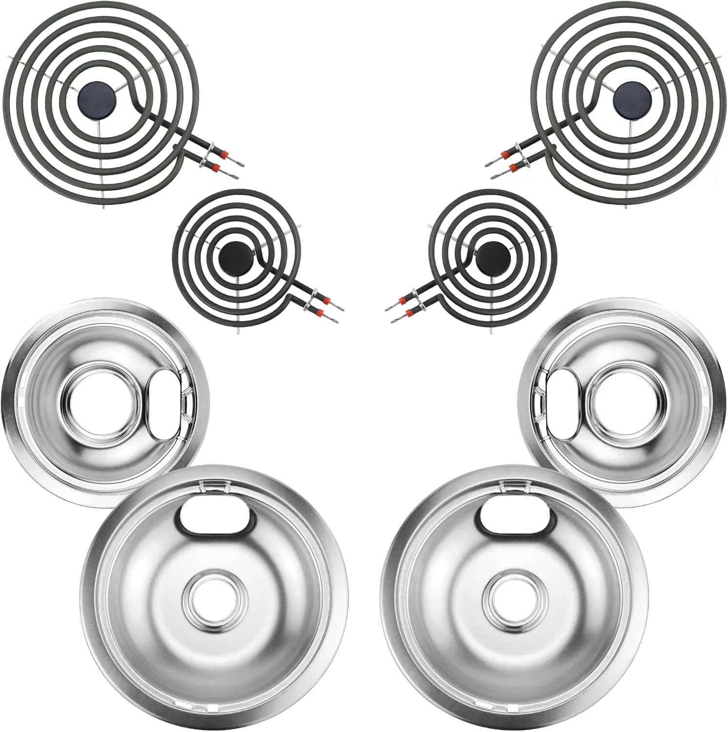 Electric Stove Burner Drip Pans W10196405(8”) and W10196406(6”) Electric Stove Top Burner MP15YA(6") MP21YA(8") Compatible for Whirl-pool Ken-more May-tag Ama-na etc by MIFLUS
