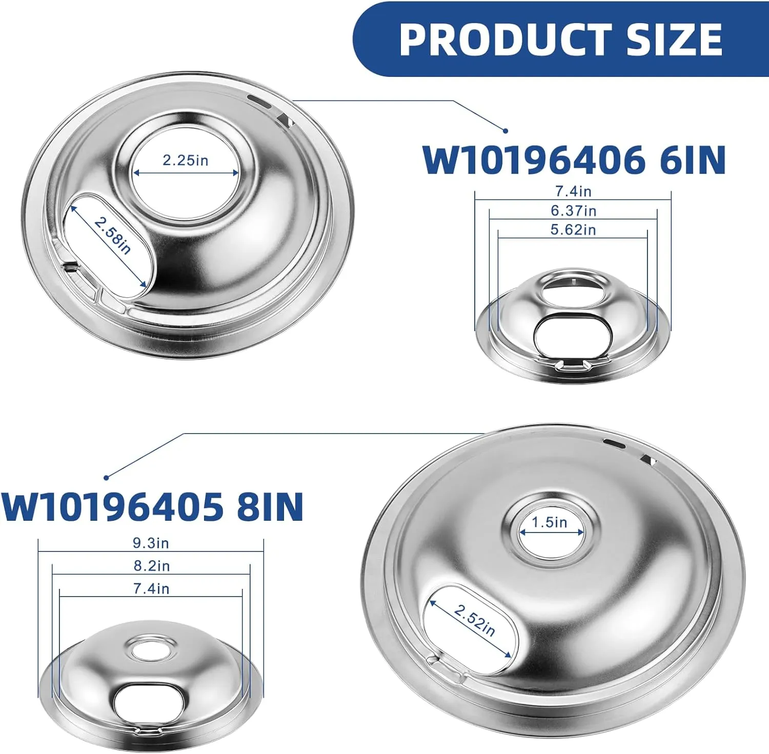 Electric Stove Burner Drip Pans W10196405(8”) and W10196406(6”) Electric Stove Top Burner MP15YA(6") MP21YA(8") Compatible for Whirl-pool Ken-more May-tag Ama-na etc by MIFLUS