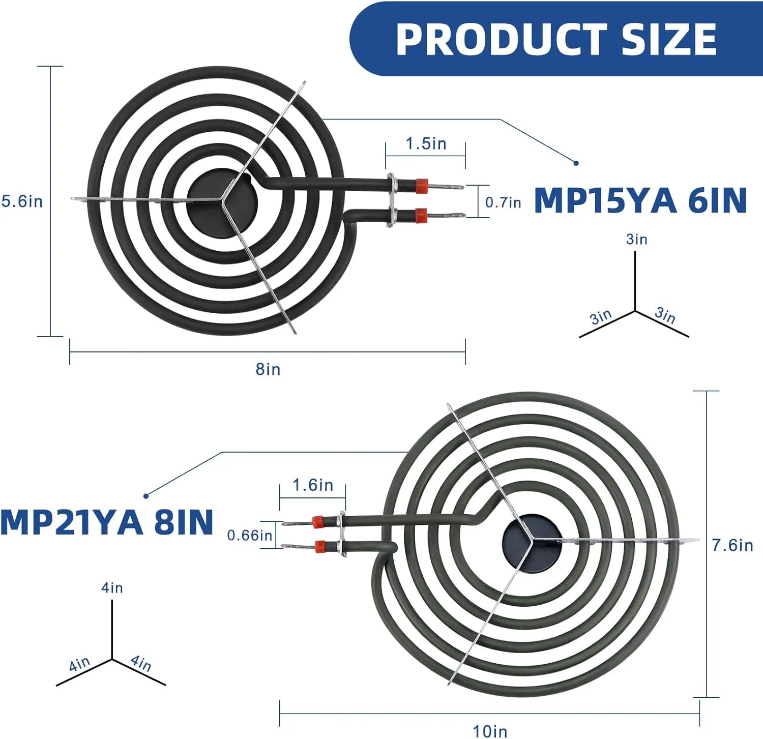 Electric Stove Burner Drip Pans W10196405(8”) and W10196406(6”) Electric Stove Top Burner MP15YA(6") MP21YA(8") Compatible for Whirl-pool Ken-more May-tag Ama-na etc by MIFLUS