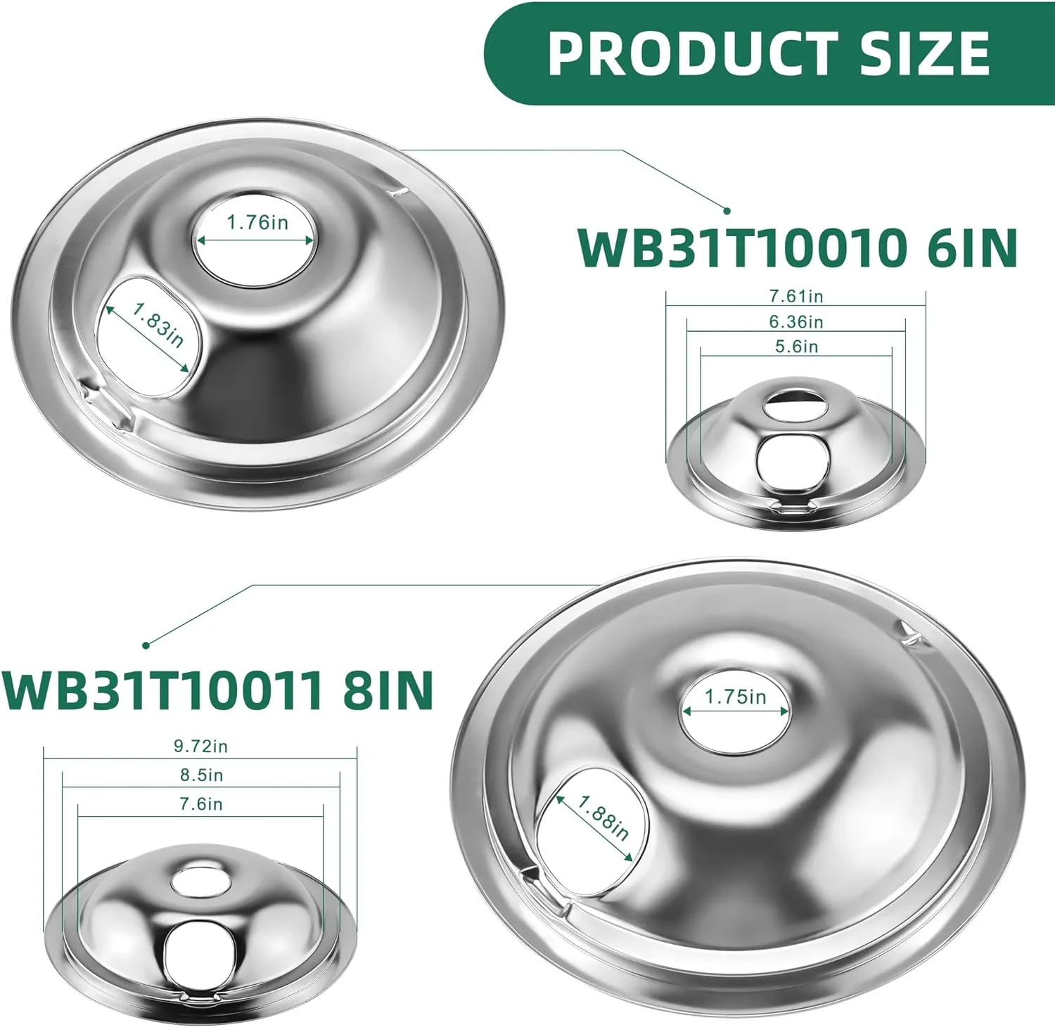 Electric Stove Burner Drip Pans WB31T10010(6") WB31T10011(8") Electric Stove Burner Replacement WB30M1(6") and WB30M2(8") Compatible for G-E Hot-point Ken-more Electric Range by MIFLUS