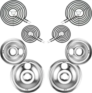 Electric Stove Burner Drip Pans WB31T10010(6") WB31T10011(8") Electric Stove Burner Replacement WB30M1(6") and WB30M2(8") Compatible for G-E Hot-point Ken-more Electric Range by MIFLUS