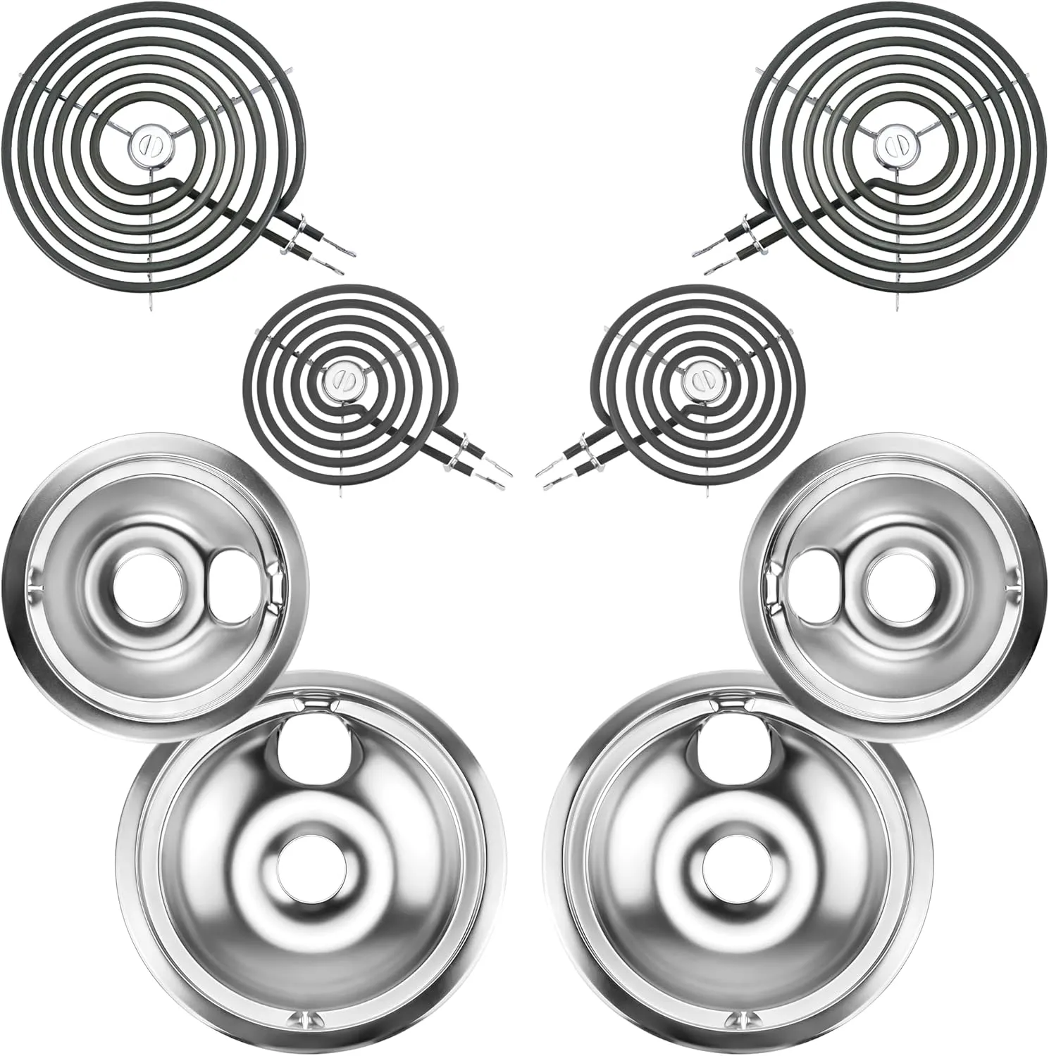 Electric Stove Burner Drip Pans WB31T10010(6") WB31T10011(8") Electric Stove Burner Replacement WB30M1(6") and WB30M2(8") Compatible for G-E Hot-point Ken-more Electric Range by MIFLUS