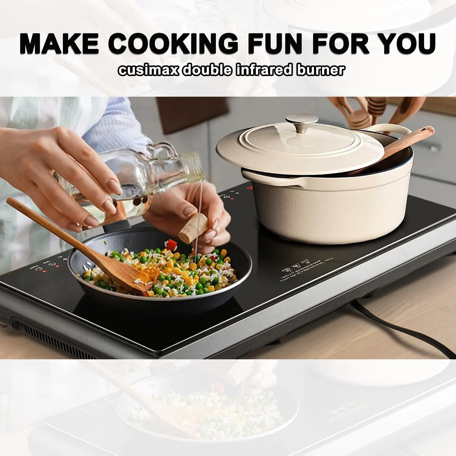 Electric Stove,Cusimax Electric Hot Plate for Home,9 Temperature and 1800w Power Level,Double Infrared Burner with Sensor Touch,Kids Safety Lock,Timer,Ceramic Countertop Stove