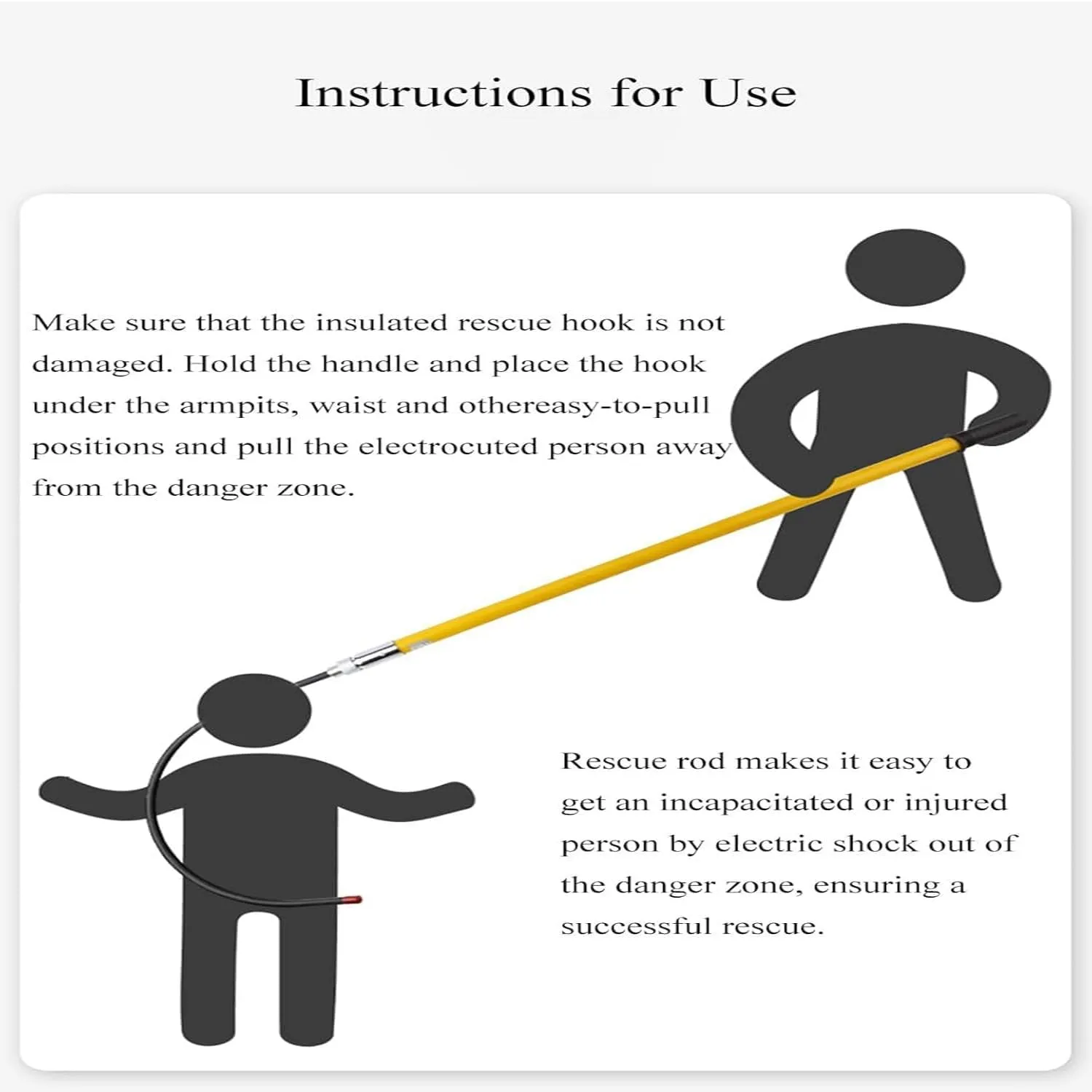 Electrical Safety Rescue Pole, High Voltage Tower Safety Insulation Pull Rod, High Voltage Emergency Rescue Tool, Anti-Electric Shock Body Pull Hook, Suitable for Fire Electricians,3m