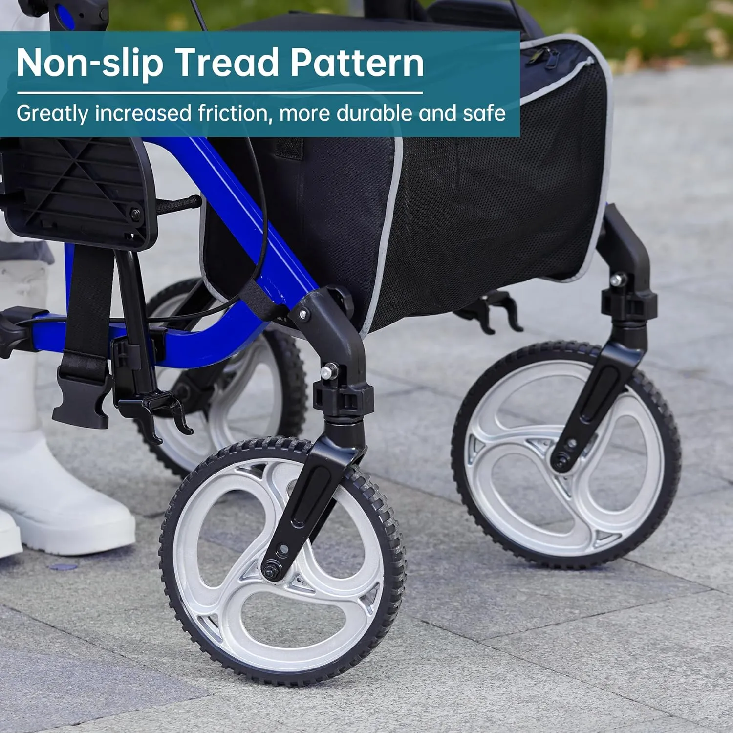 ELENKER 2 in 1 Rollator Walker & Transport Chair, Folding Wheelchair with 10” Non-Slip Wheels for Seniors, Reversible Backrest & Detachable Footrests, Blue