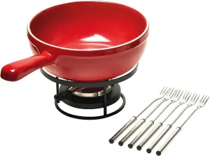 Emile Henry Made In France Flame Cheese Fondue Set, 2.6 quart, Burgundy