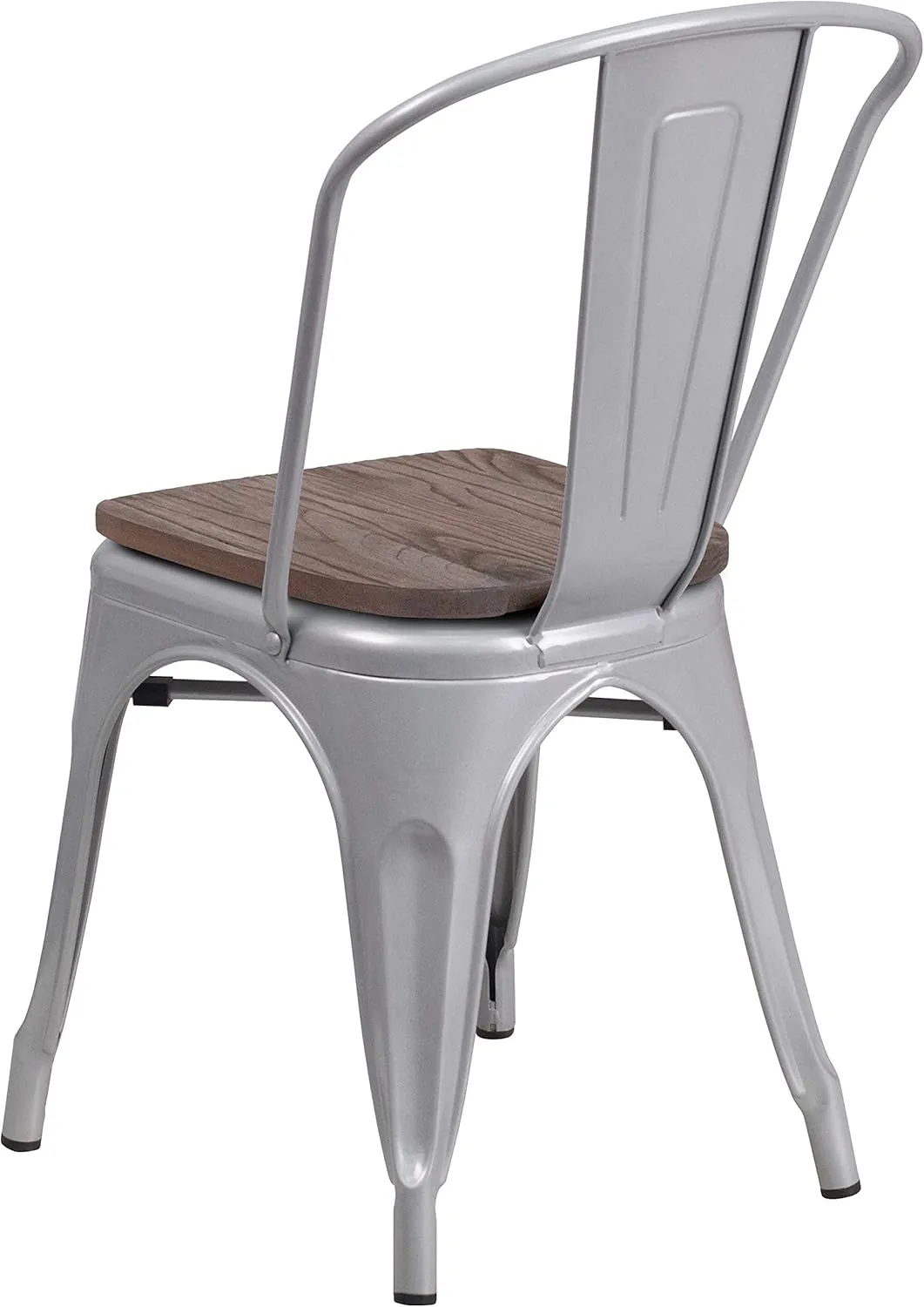 EMMA   OLIVER 4 Pack Silver Metal Stackable Dining Chair - Wood Seat - Restaurant Chair - Bistro Chair