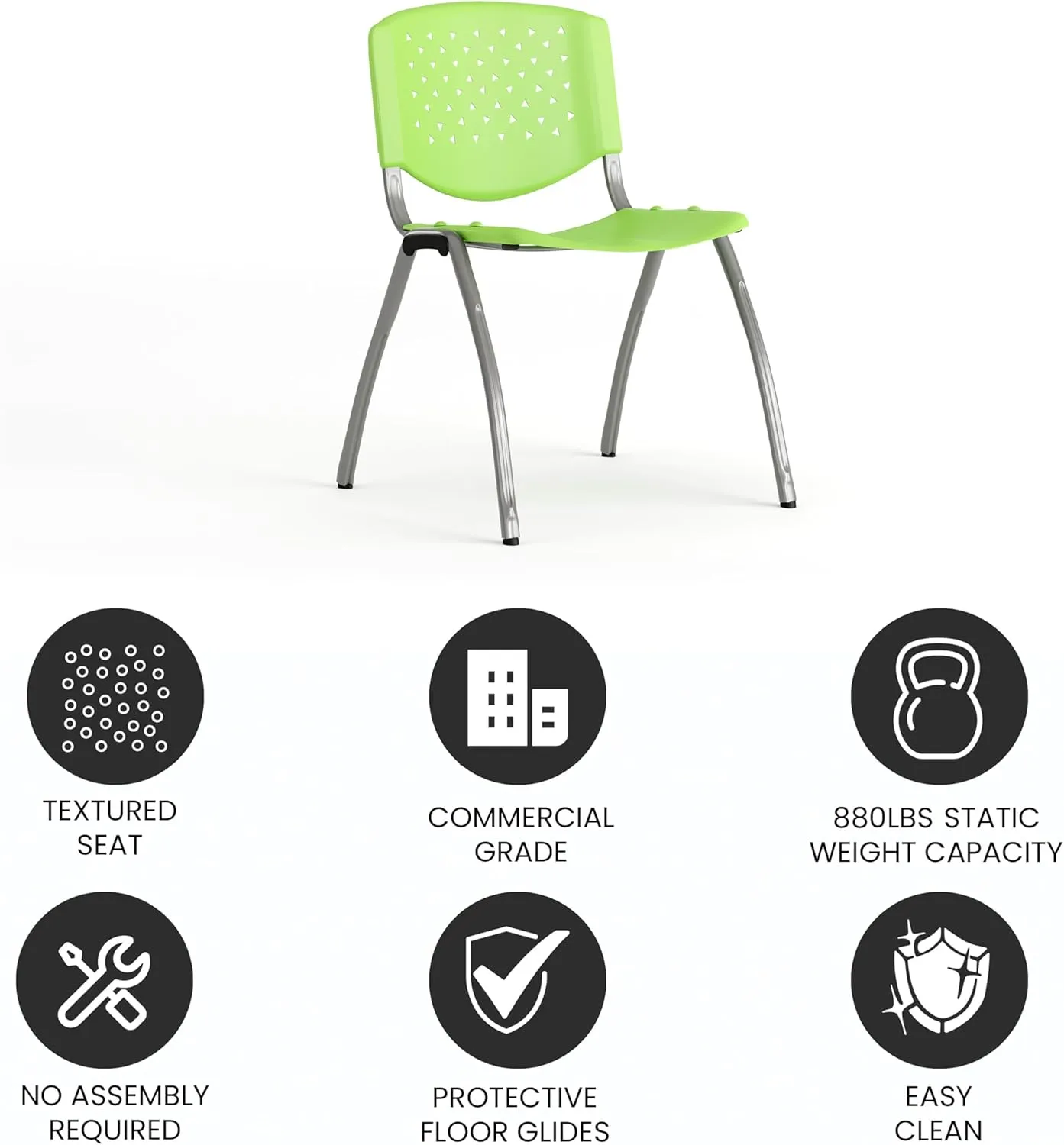 EMMA   OLIVER Home and Office Green Plastic Stack Chair with Perforated Back - Guest Chair