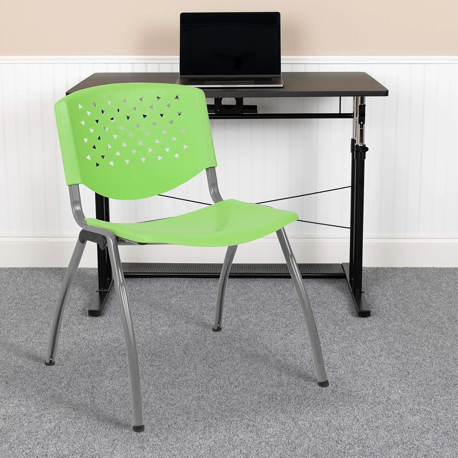 EMMA   OLIVER Home and Office Green Plastic Stack Chair with Perforated Back - Guest Chair