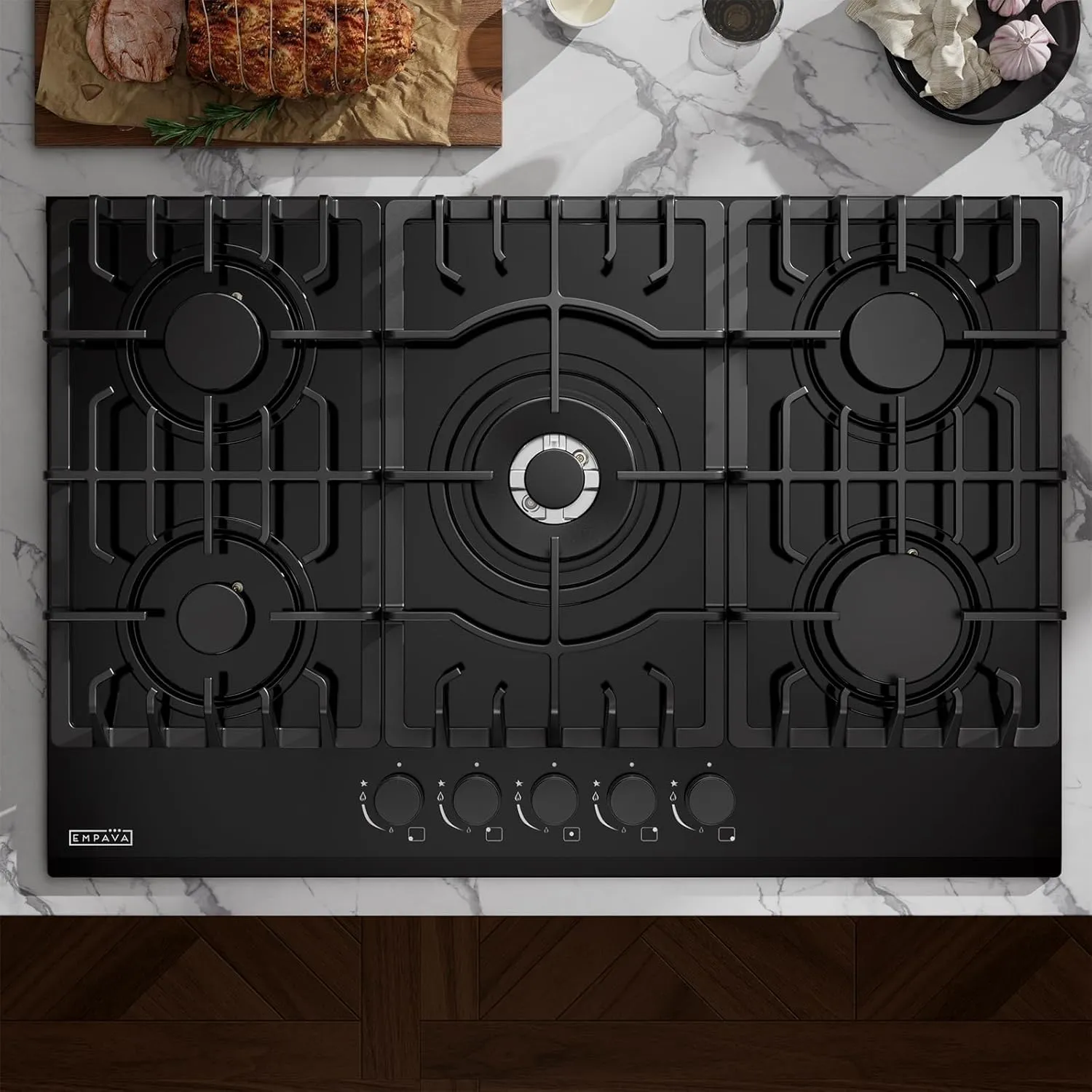 Empava 30 in. Gas Stove Cooktop 5 Italy Sabaf Sealed Burners NG/LPG Convertible in Black Tempered Glass, 30 Inch