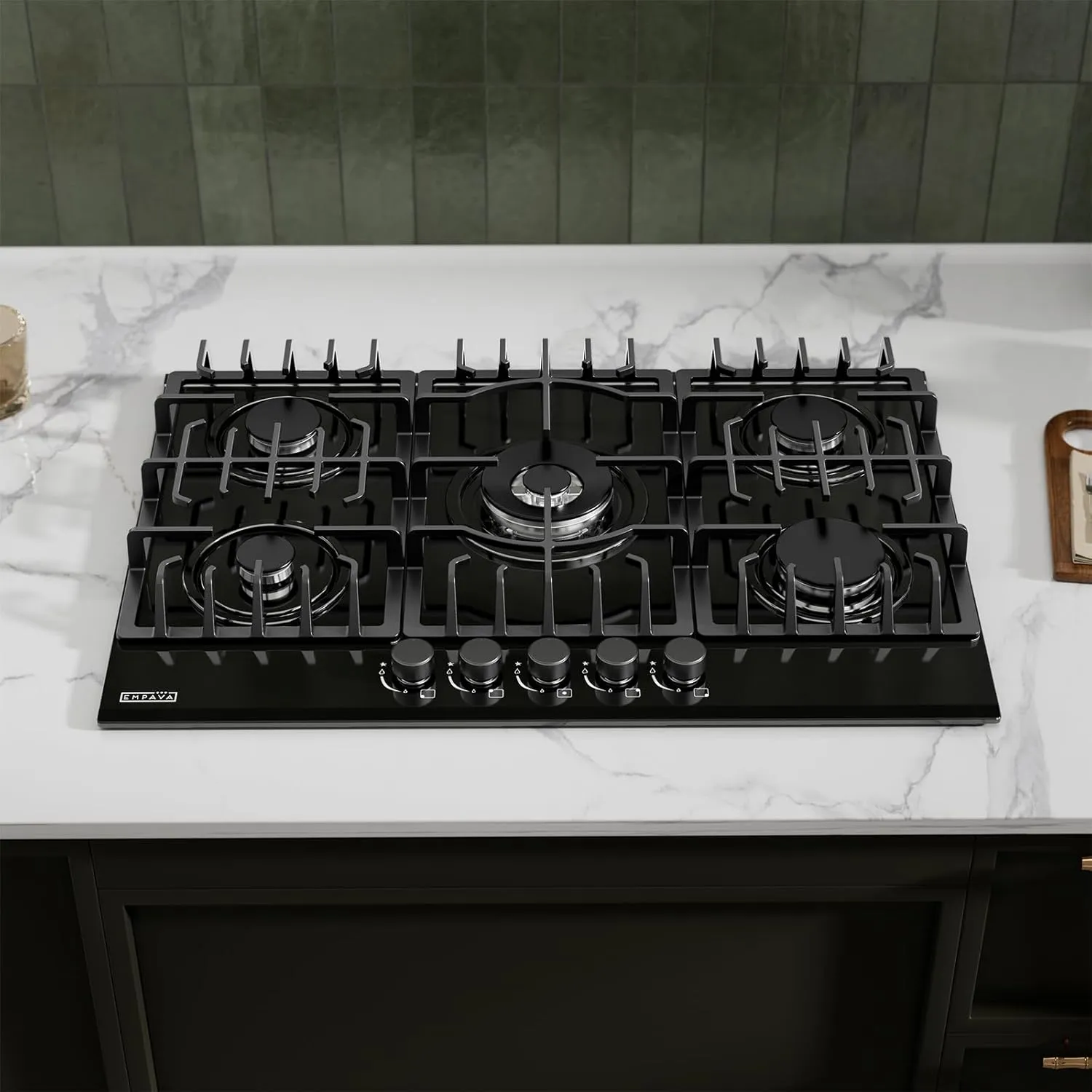 Empava 30 in. Gas Stove Cooktop 5 Italy Sabaf Sealed Burners NG/LPG Convertible in Black Tempered Glass, 30 Inch