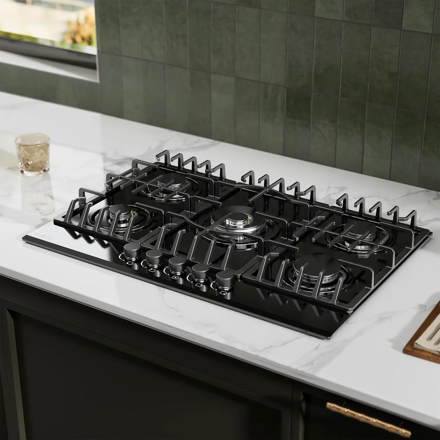 Empava 30 in. Gas Stove Cooktop 5 Italy Sabaf Sealed Burners NG/LPG Convertible in Black Tempered Glass, 30 Inch