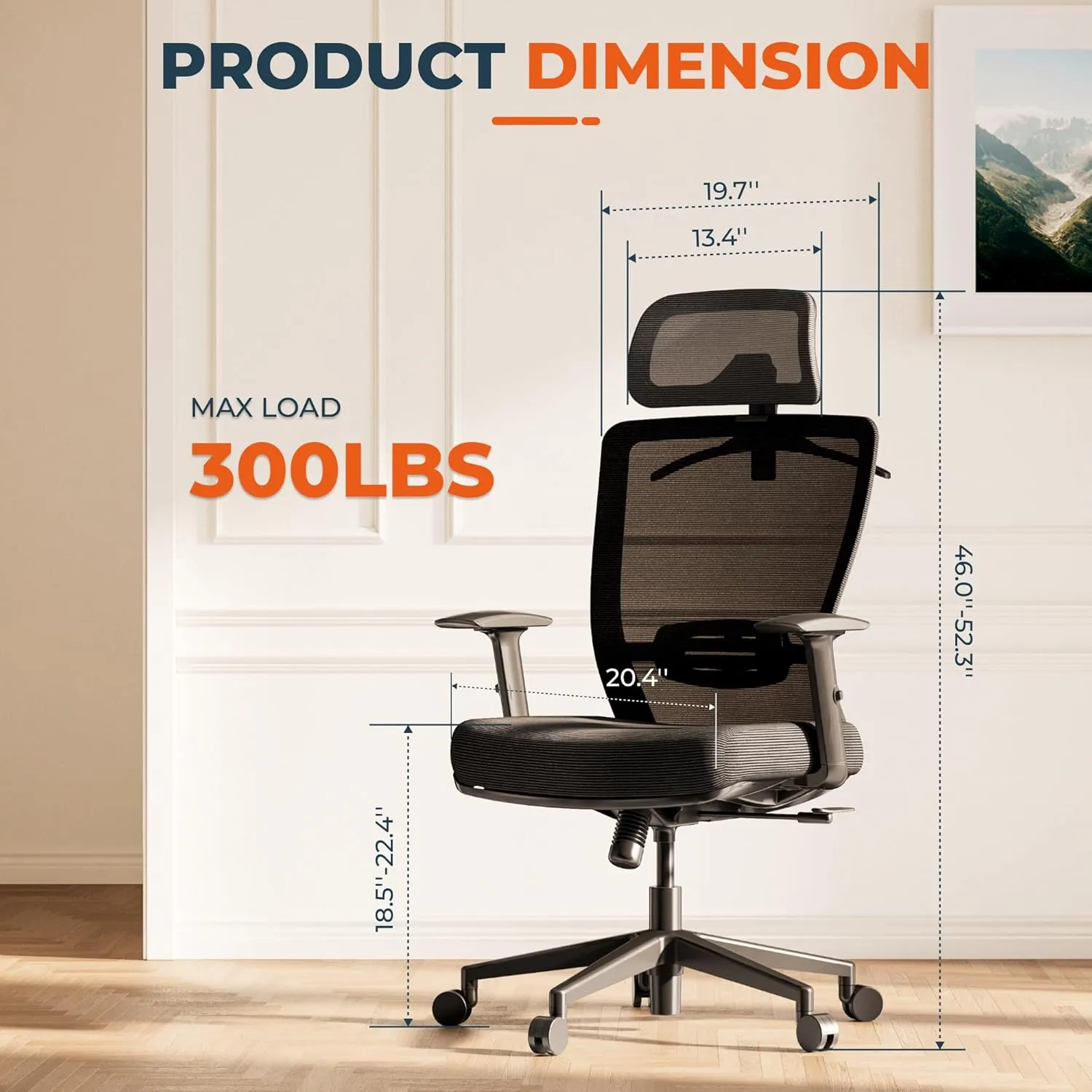 ErgoChair Pro Ergonomic Office Chair, Swivel Computer Chair, Home Office Desk Chairs， with Lumbar Support/2D Headrest/300lbs Heavy Duty/Lockable Back,Comfy Foam Seat Cushion,Black