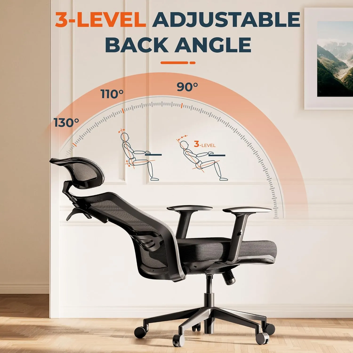 ErgoChair Pro Ergonomic Office Chair, Swivel Computer Chair, Home Office Desk Chairs， with Lumbar Support/2D Headrest/300lbs Heavy Duty/Lockable Back,Comfy Foam Seat Cushion,Black