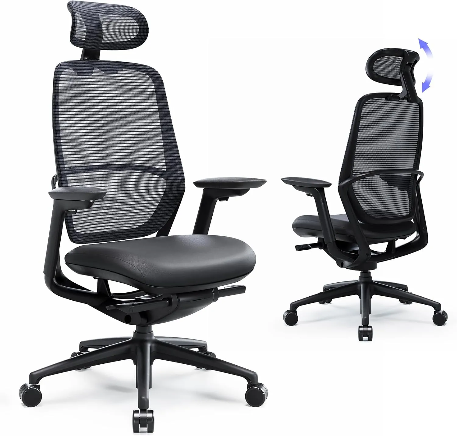 Ergonomic Office Chair, High Back Mesh Desk Chair with Adjustable Lumbar Support, Reclining Backrest, 4D Armrests, Breathable Mesh, HeadRest, Comfortable Chair for Home Office, Work,Study
