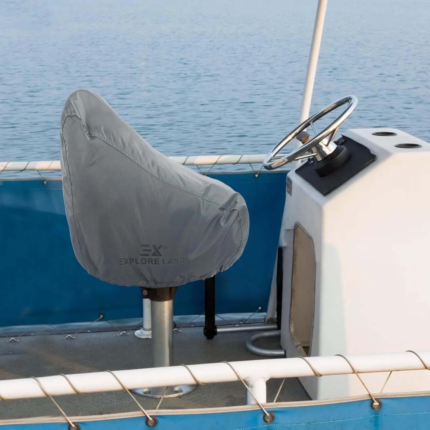 Explore Land Boat Captain Chair Cover - Waterproof 600D Heavy Duty Pedestal Pontoon Captain Bucket Boat Seat Cover 2 Pack - 24W x 22D x 24H inch, Grey