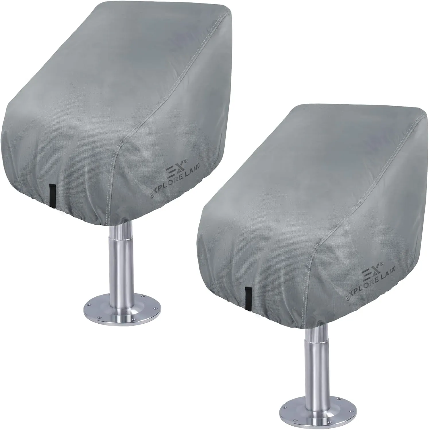 Explore Land Boat Captain Chair Cover - Waterproof 600D Heavy Duty Pedestal Pontoon Captain Bucket Boat Seat Cover 2 Pack - 24W x 22D x 24H inch, Grey