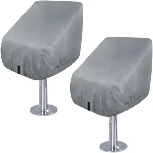 Explore Land Boat Captain Chair Cover - Waterproof 600D Heavy Duty Pedestal Pontoon Captain Bucket Boat Seat Cover 2 Pack - 24W x 22D x 24H inch, Grey