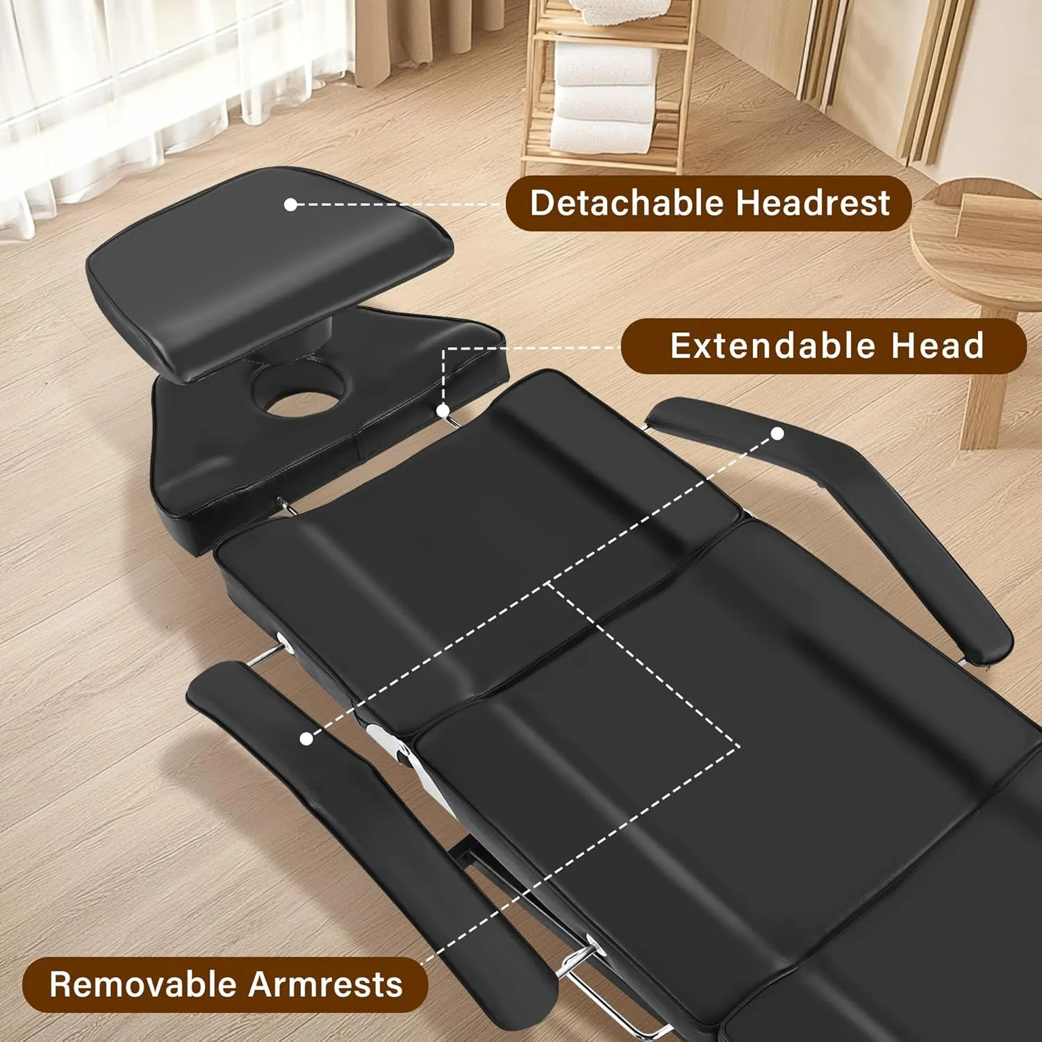 Facial Tattoo Chair, Hydraulic Esthetician Bed with Rolling Stool, Extended Head Spa Tattoo Artist Massage Table 360° Swivel Salon Beauty Spa Equipment w/Removable Armrests, Black