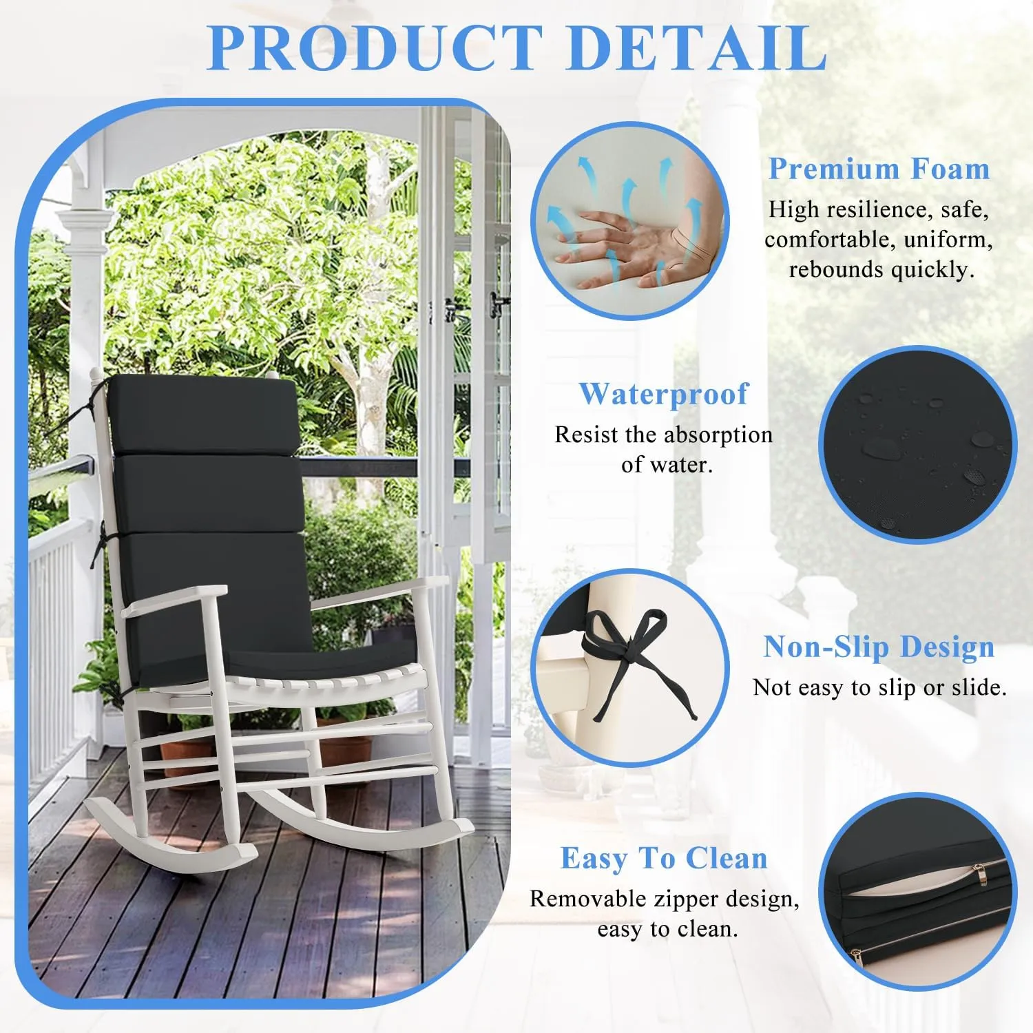 FILUXE Indoor/Outdoor One Piece High Back Chair Seat/Back Patio Cushion with Ties, 45.5" x 20",Fade-Resistant & Seasonal All Weather Replacement, Deep Gray