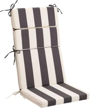 FILUXE Indoor/Outdoor One Piece High Back Chair Seat/Back Patio Cushion with Ties, 45.5" x 20",Fade-Resistant & Seasonal All Weather Replacement, Stripe Black