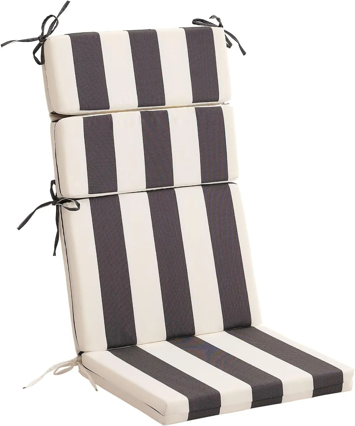 FILUXE Indoor/Outdoor One Piece High Back Chair Seat/Back Patio Cushion with Ties, 45.5" x 20",Fade-Resistant & Seasonal All Weather Replacement, Stripe Black