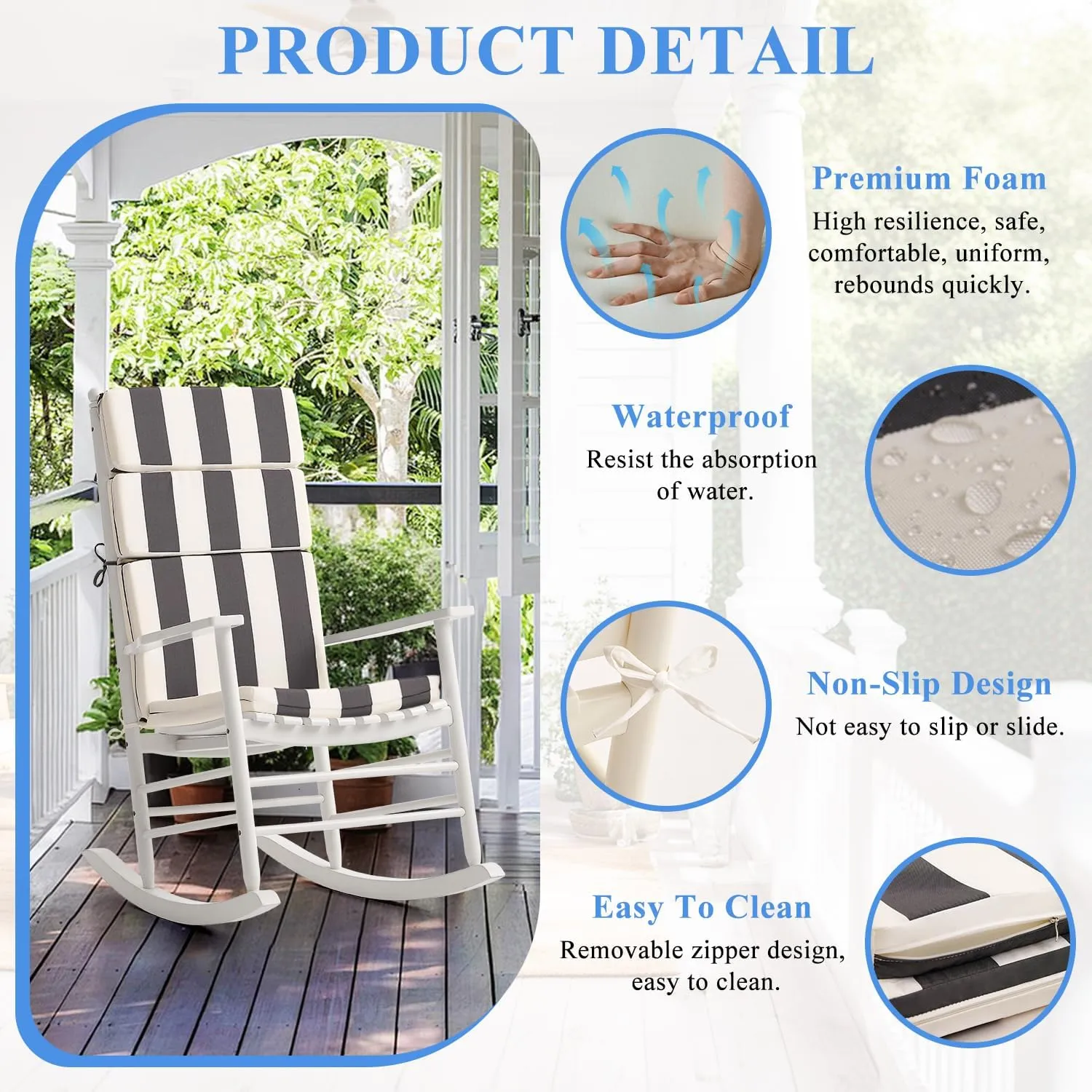 FILUXE Indoor/Outdoor One Piece High Back Chair Seat/Back Patio Cushion with Ties, 45.5" x 20",Fade-Resistant & Seasonal All Weather Replacement, Stripe Black
