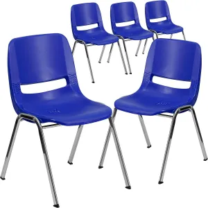 Flash Furniture 5 Pack HERCULES Series 661 lb. Capacity Navy Ergonomic Shell Stack Chair with Chrome Frame and 16'' Seat Height