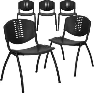 Flash Furniture 5 Pack HERCULES Series 880 lb. Capacity Black Plastic Stack Chair with Oval Cutout Back and Black Frame