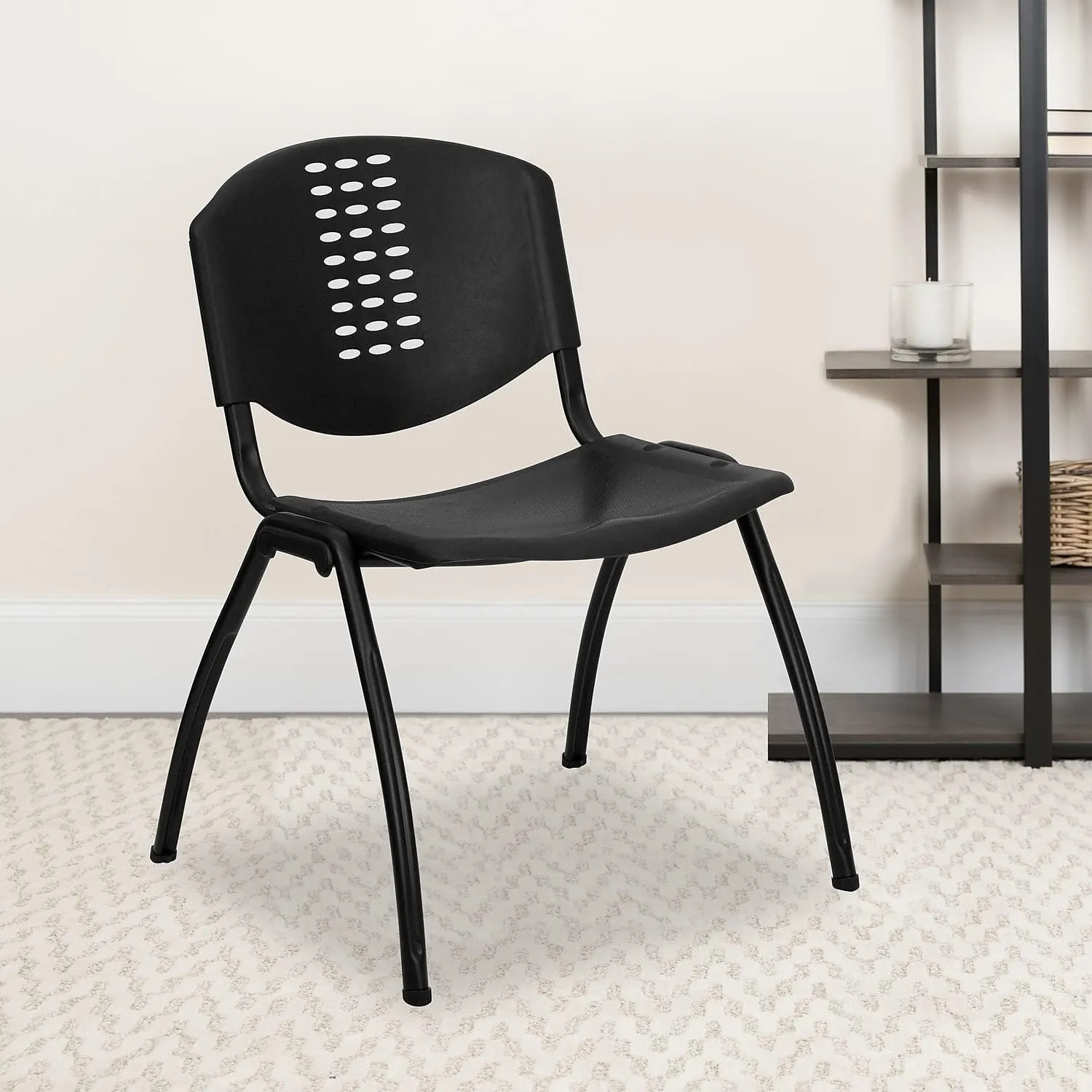 Flash Furniture 5 Pack HERCULES Series 880 lb. Capacity Black Plastic Stack Chair with Oval Cutout Back and Black Frame