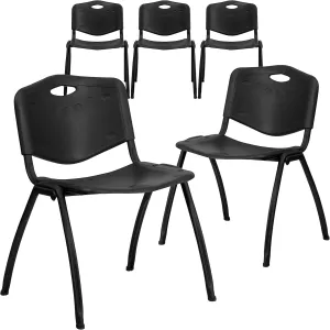 Flash Furniture 5 Pack HERCULES Series 880 lb. Capacity Black Plastic Stack Chair