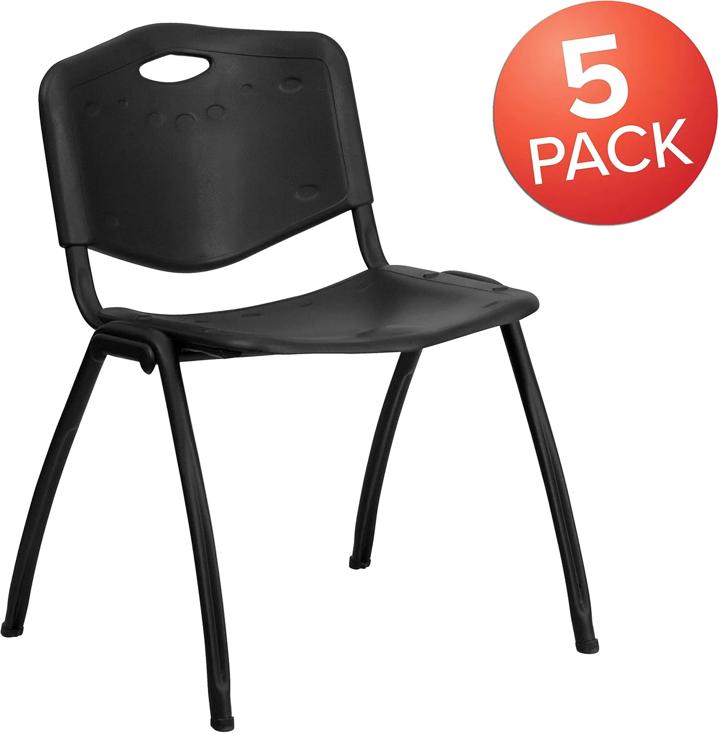 Flash Furniture 5 Pack HERCULES Series 880 lb. Capacity Black Plastic Stack Chair