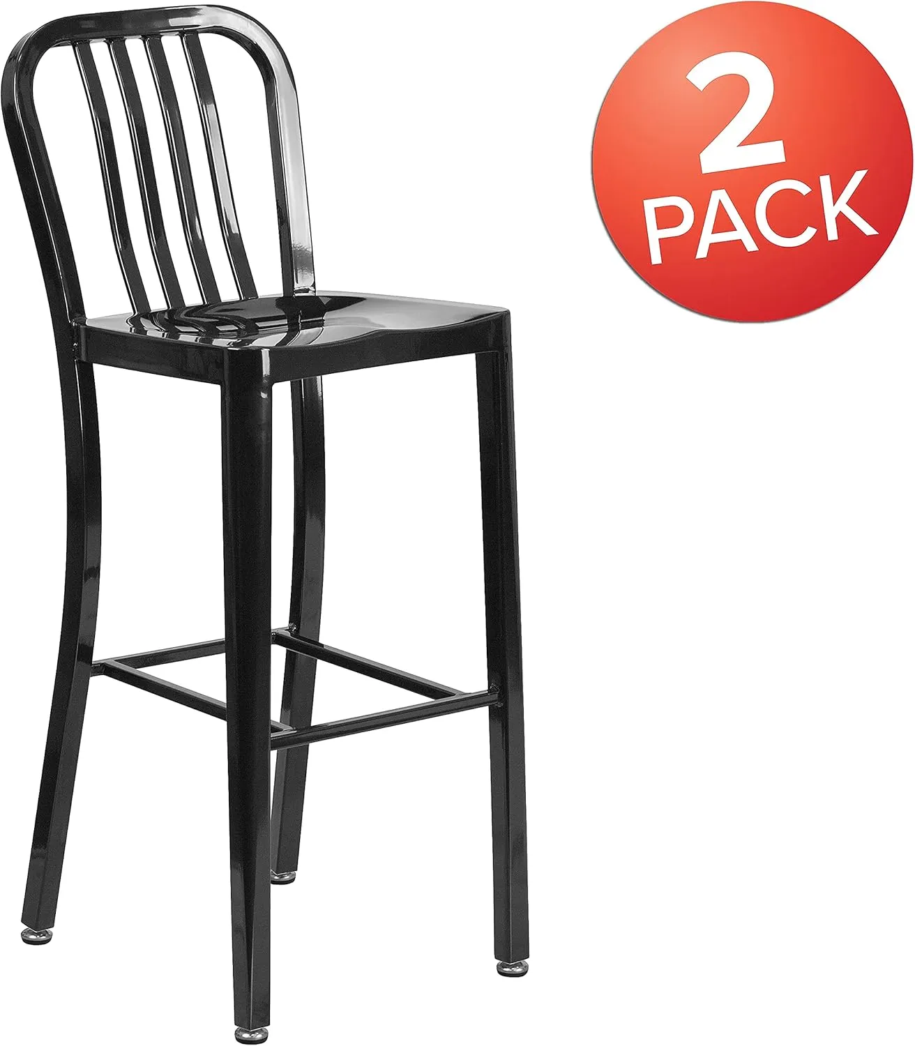 Flash Furniture Gael Commercial Grade 2 Pack 30" High Black Metal Indoor-Outdoor Barstool with Vertical Slat Back