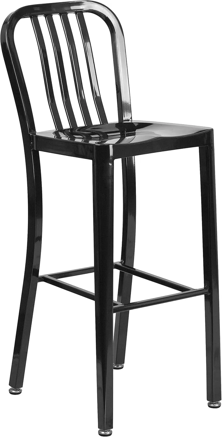 Flash Furniture Gael Commercial Grade 2 Pack 30" High Black Metal Indoor-Outdoor Barstool with Vertical Slat Back